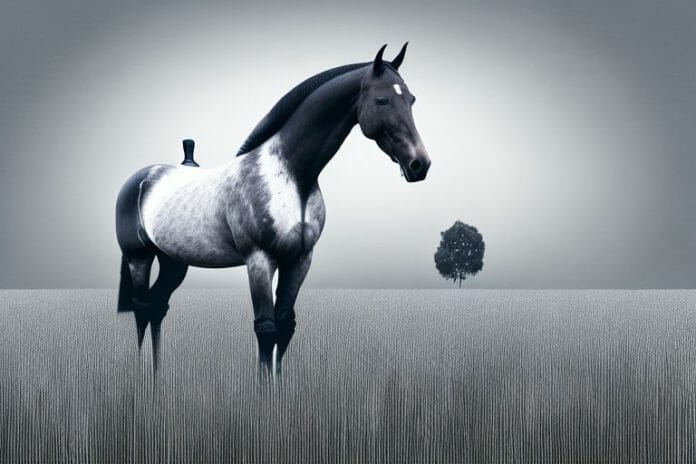 A belgian warmblood horse in a rural landscape in east london