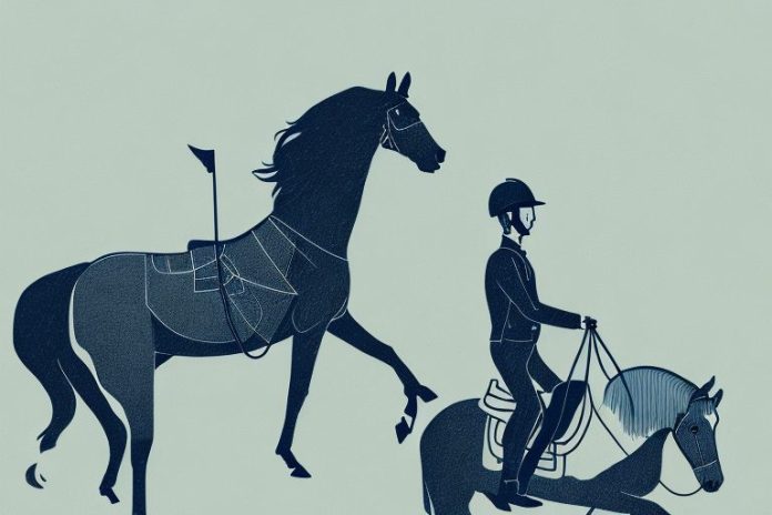 A horse and rider in a randburg landscape