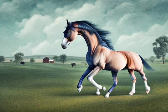 A belgian warmblood horse in a rural landscape in bloemfontein