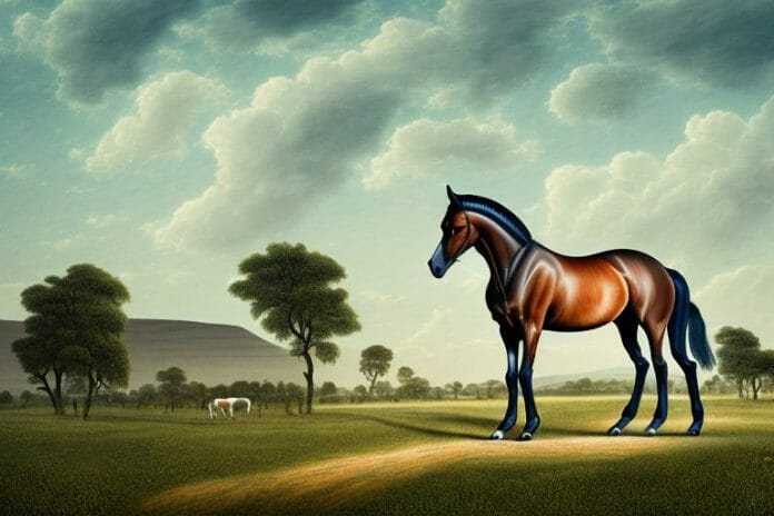 A belgian warmblood horse in a rural landscape in ficksburg