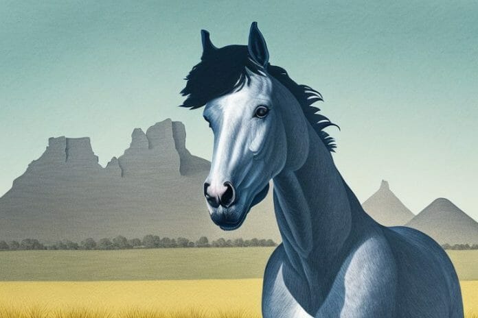 A belgian warmblood horse in a rural south african landscape
