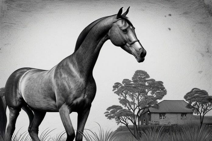 A belgian warmblood horse in a rural setting in mpumalanga