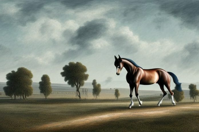 A belgian warmblood horse in a rural landscape in standerton