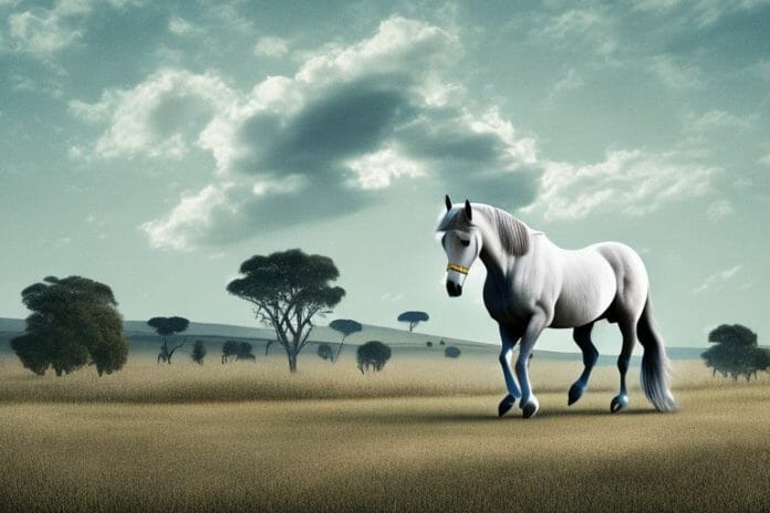 A percheron horse in a rural south african landscape