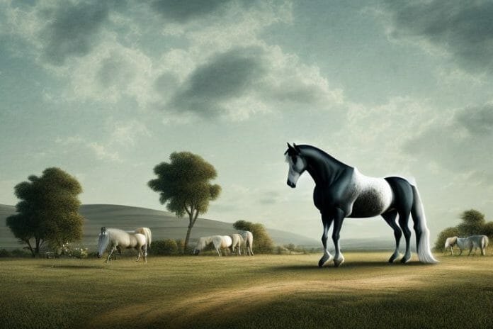A percheron horse in a rural landscape in east london