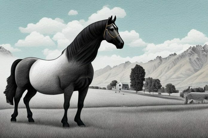 A percheron horse in a rural setting in queenstown