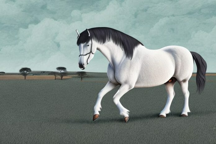 A percheron horse in a rural south african landscape
