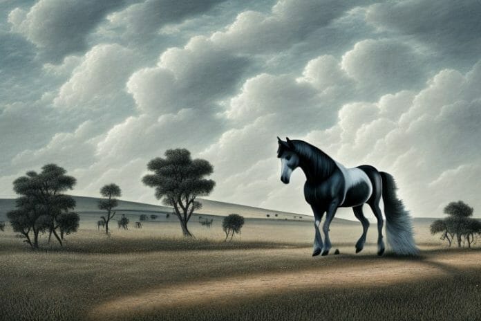 A percheron horse in a rural landscape in the free state