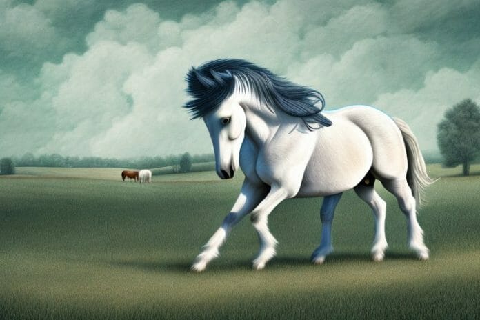 A percheron horse in a rural landscape