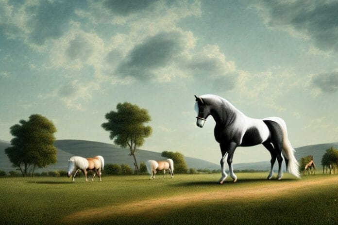 A percheron horse in a rural landscape in virginia