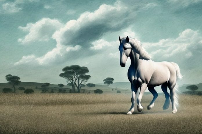 A percheron horse in a rural south african landscape