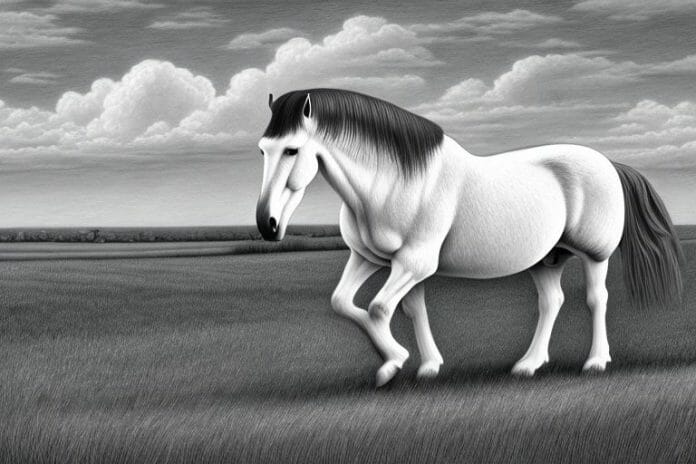 A percheron horse in a rural south african landscape