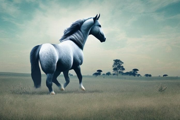 A majestic percheron horse in a rural south african landscape