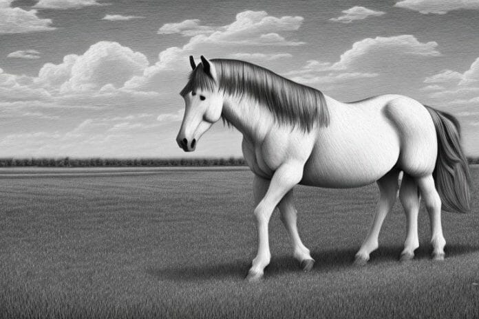 A percheron horse in a rural setting in delmas