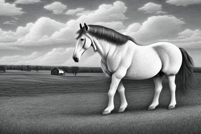 A majestic percheron horse in a rural south african landscape