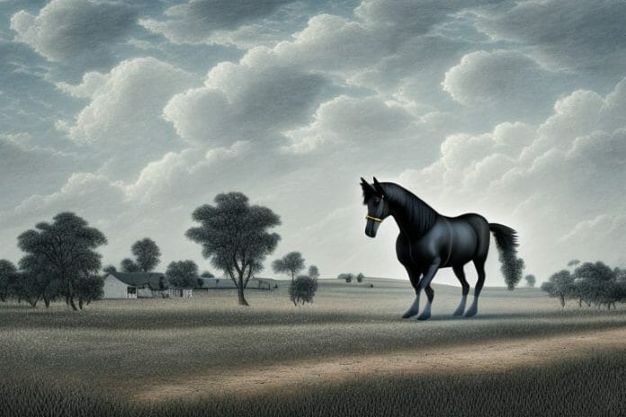 A percheron horse in a rural landscape in potchefstroom