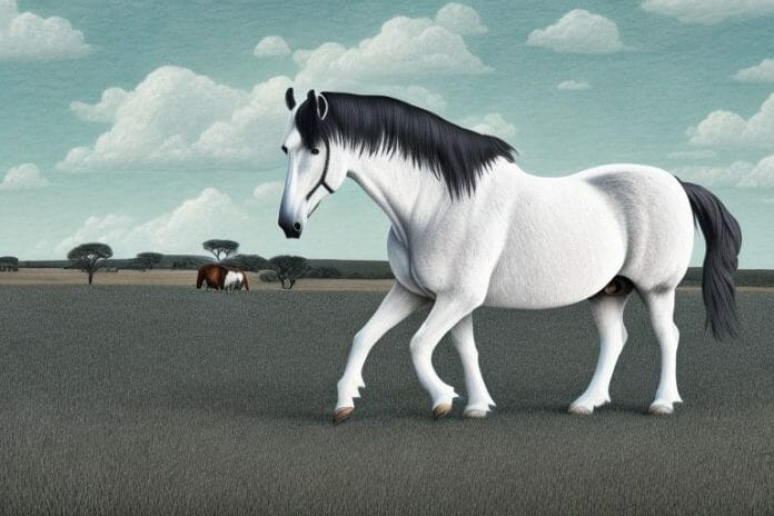 A percheron horse in a rural south african landscape