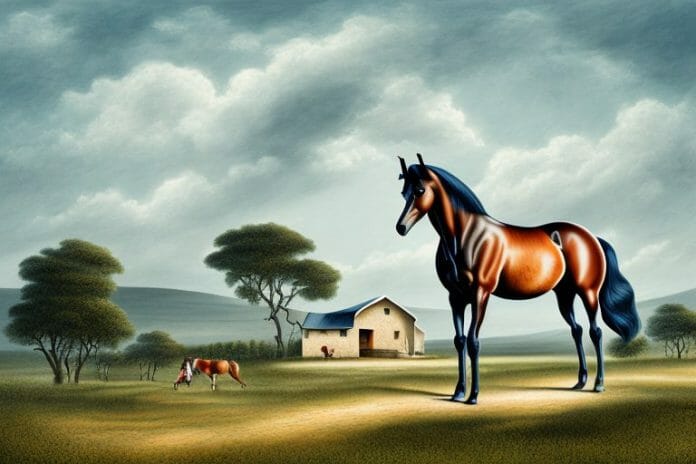 A hanoverian horse in a rural setting in eastern cape