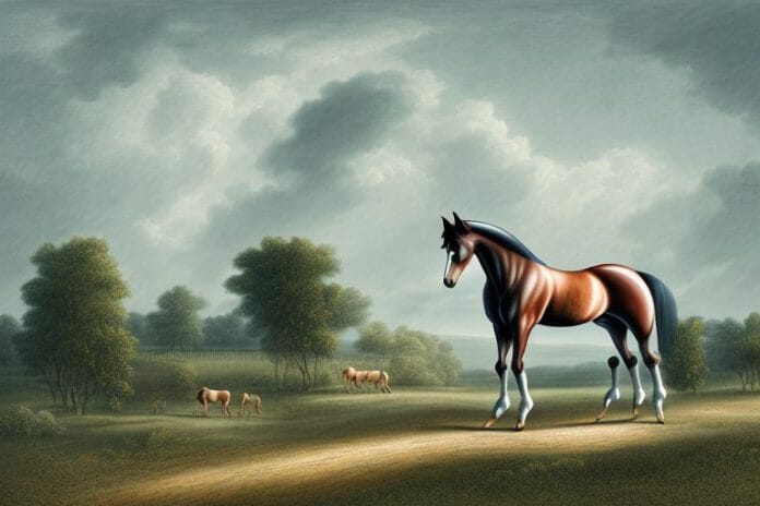A hanoverian horse in a rural landscape in empangeni