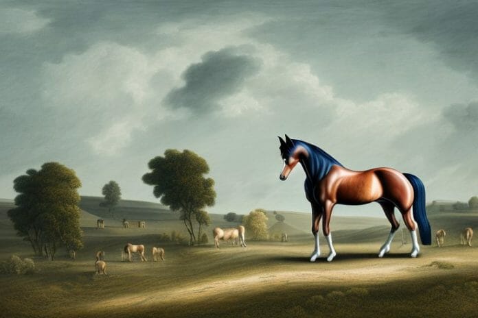 A hanoverian horse in a rural landscape in east london
