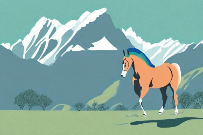 A hanoverian horse in a picturesque landscape in queenstown