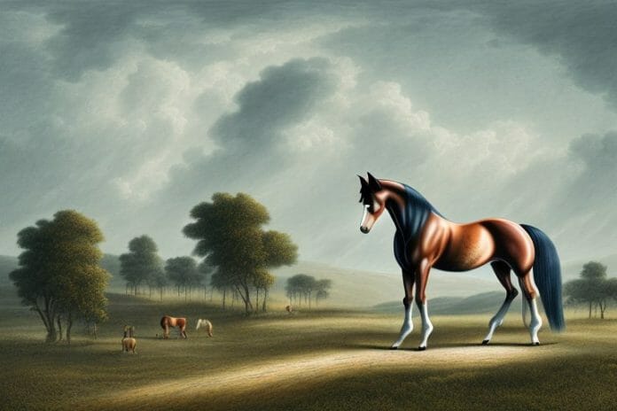 A hanoverian horse in a rural landscape in mthatha