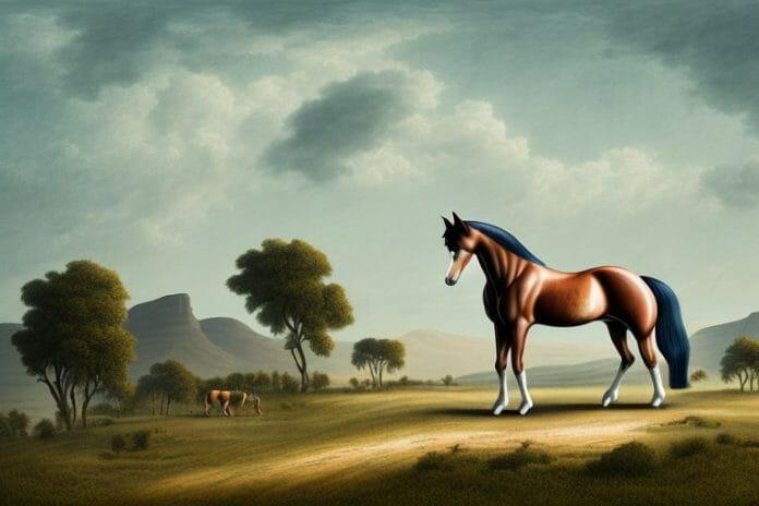 A hanoverian horse in a rural landscape in south africa