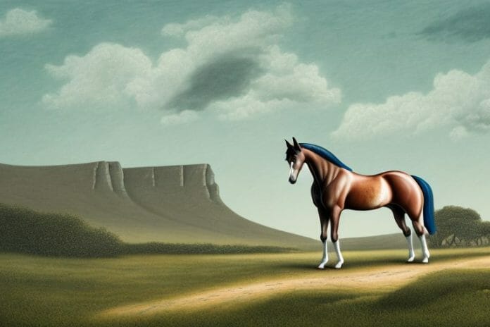 A hanoverian horse in a rural landscape in jeffreys bay