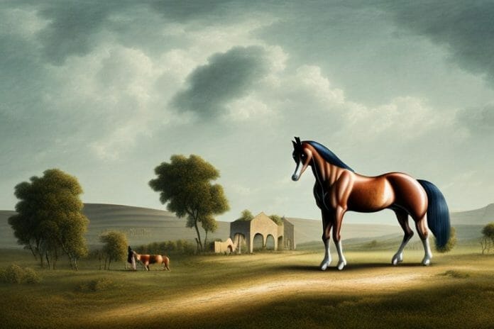 A hanoverian horse in a rural landscape in free state