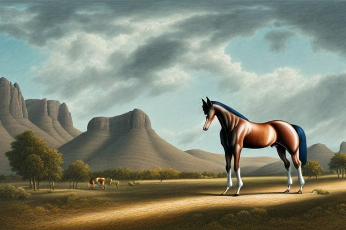 A hanoverian horse in a rural landscape in graaff-reinet