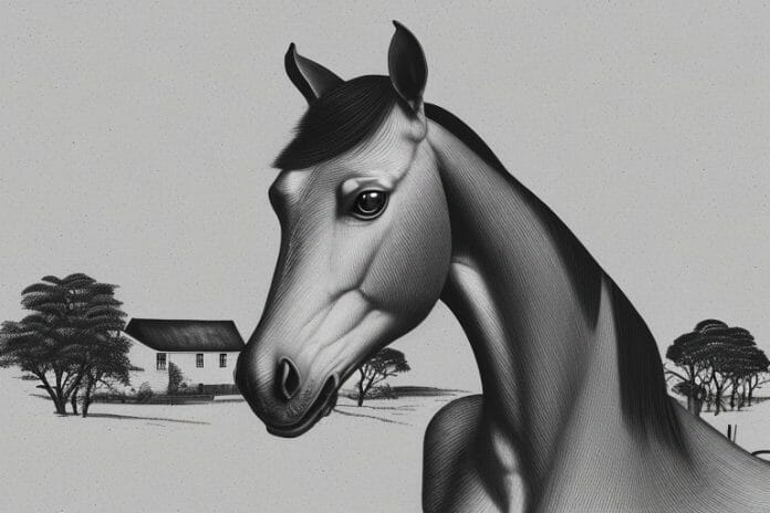 A hanoverian horse in a rural setting in virginia