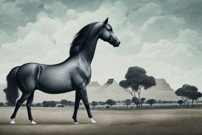 A hanoverian horse in a rural south african landscape