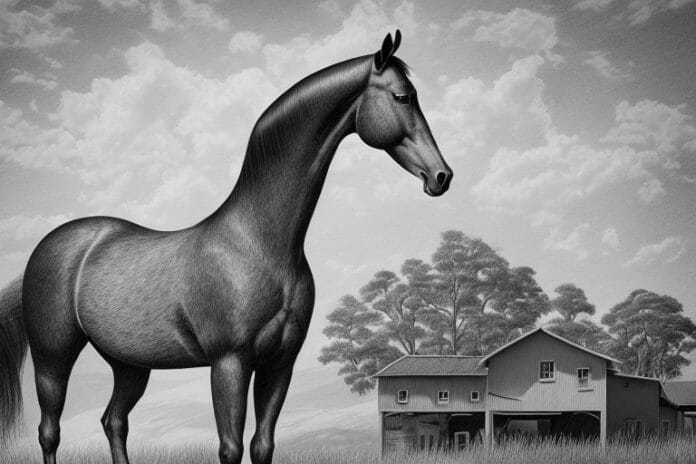 A hanoverian horse in a rural setting in ficksburg