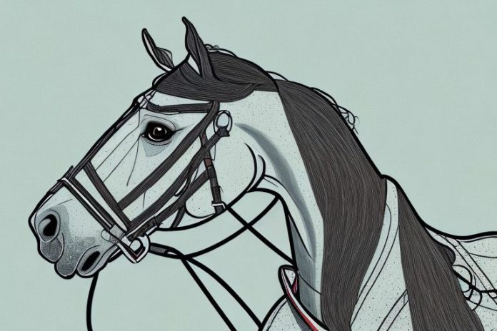 A horse and rider in a rural landscape