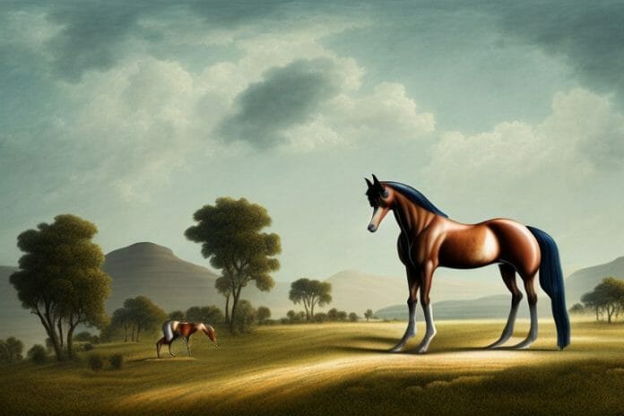 A hanoverian horse in a rural landscape in south africa