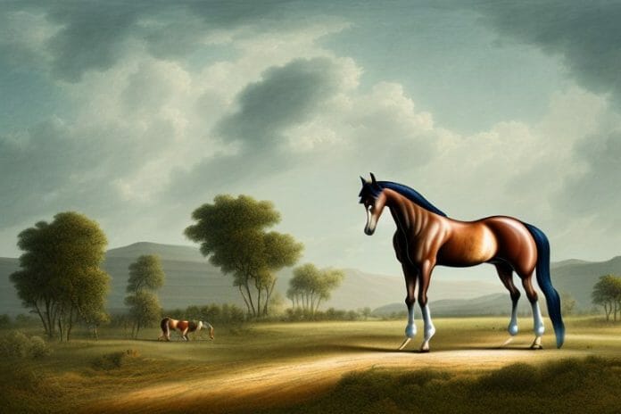 A hanoverian horse in a rural landscape in limpopo