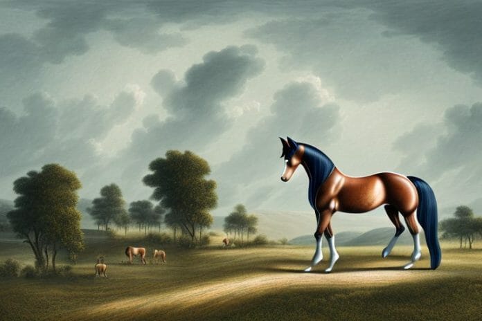 A hanoverian horse in a rural landscape in modimolle