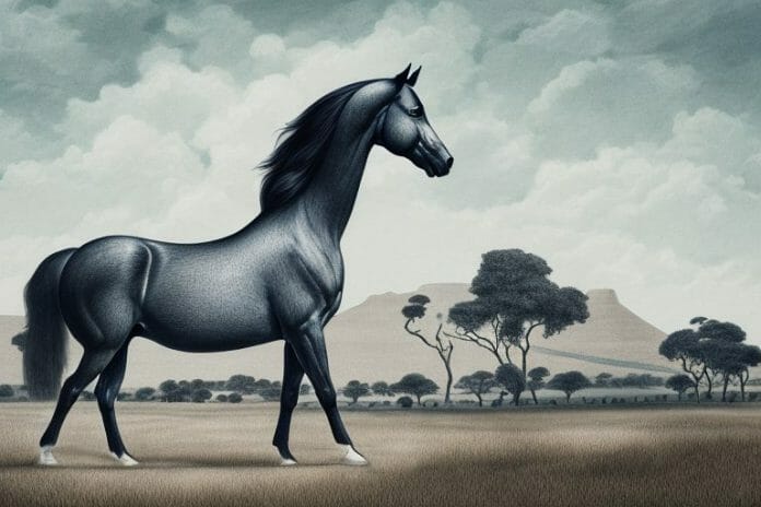 A hanoverian horse in a rural south african landscape