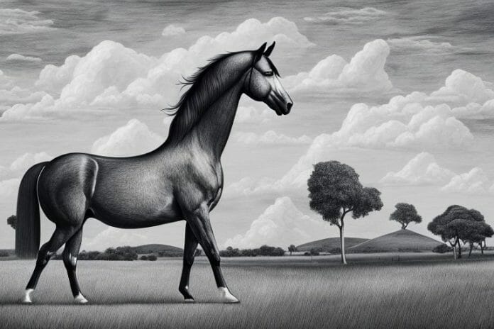 A hanoverian horse in a rural south african landscape