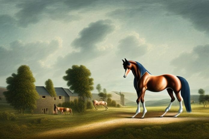A hanoverian horse in a rural landscape in postmasburg