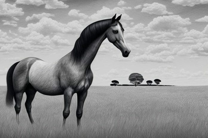 A hanoverian horse in a field in the north west of south africa