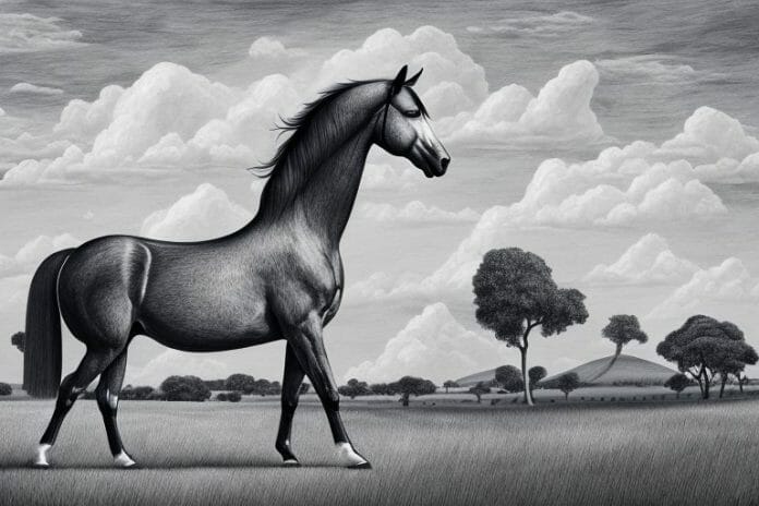 A hanoverian horse in a rural south african landscape