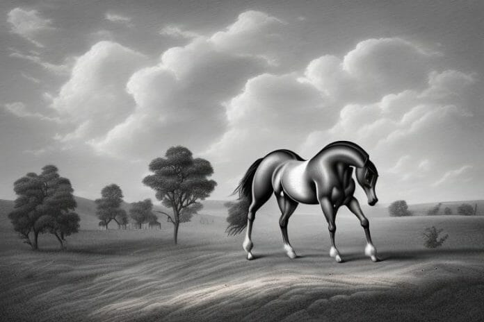 A hanoverian horse in a rural landscape in klerksdorp