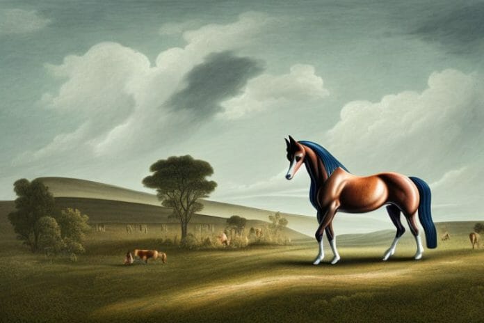 A hanoverian horse in a rural landscape in orkney