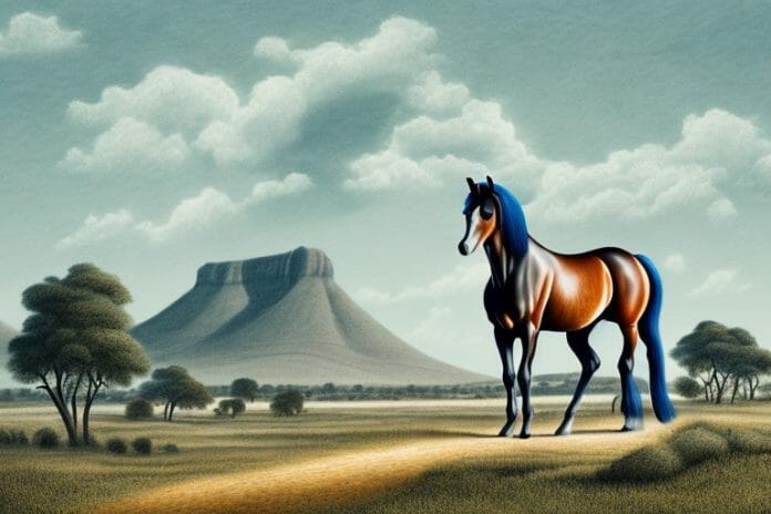 A hanoverian horse in a rural south african landscape