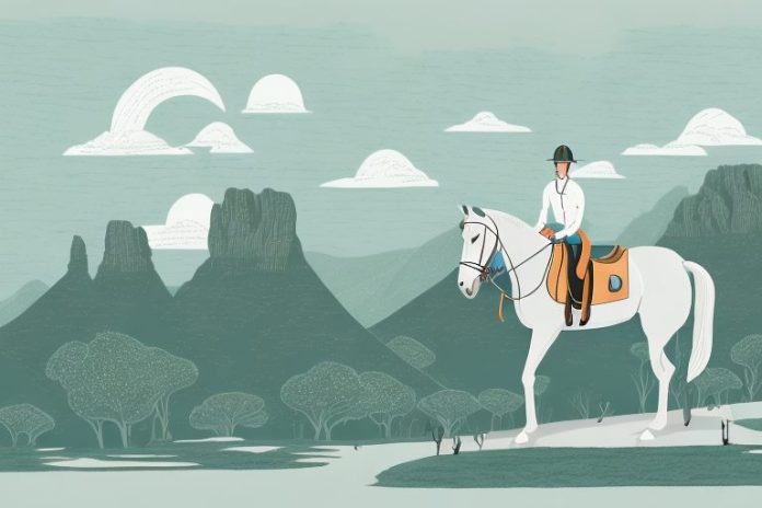 A horse and rider in a scenic landscape of mpumalanga