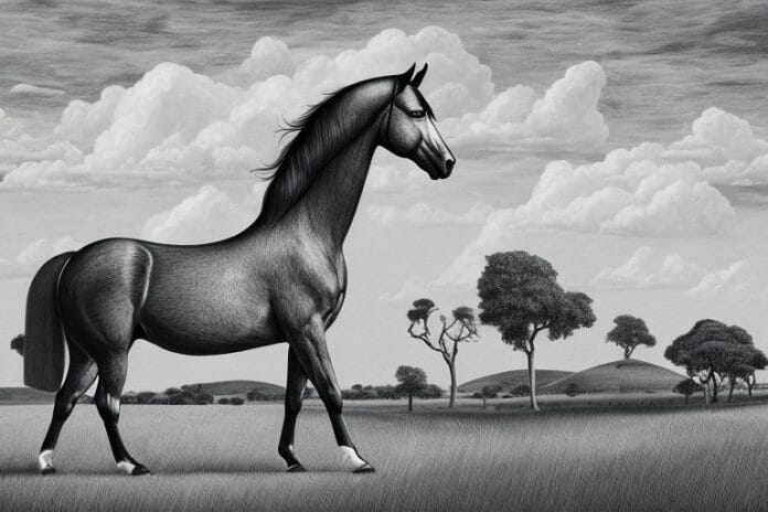 A hanoverian horse in a rural south african landscape