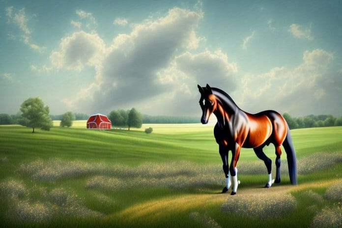 A hanoverian horse in a rural setting