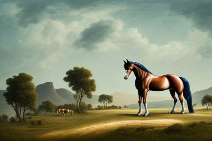 A hanoverian horse in a rural landscape in south africa