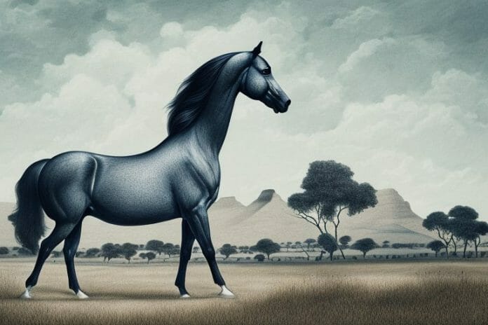 A hanoverian horse in a rural south african landscape